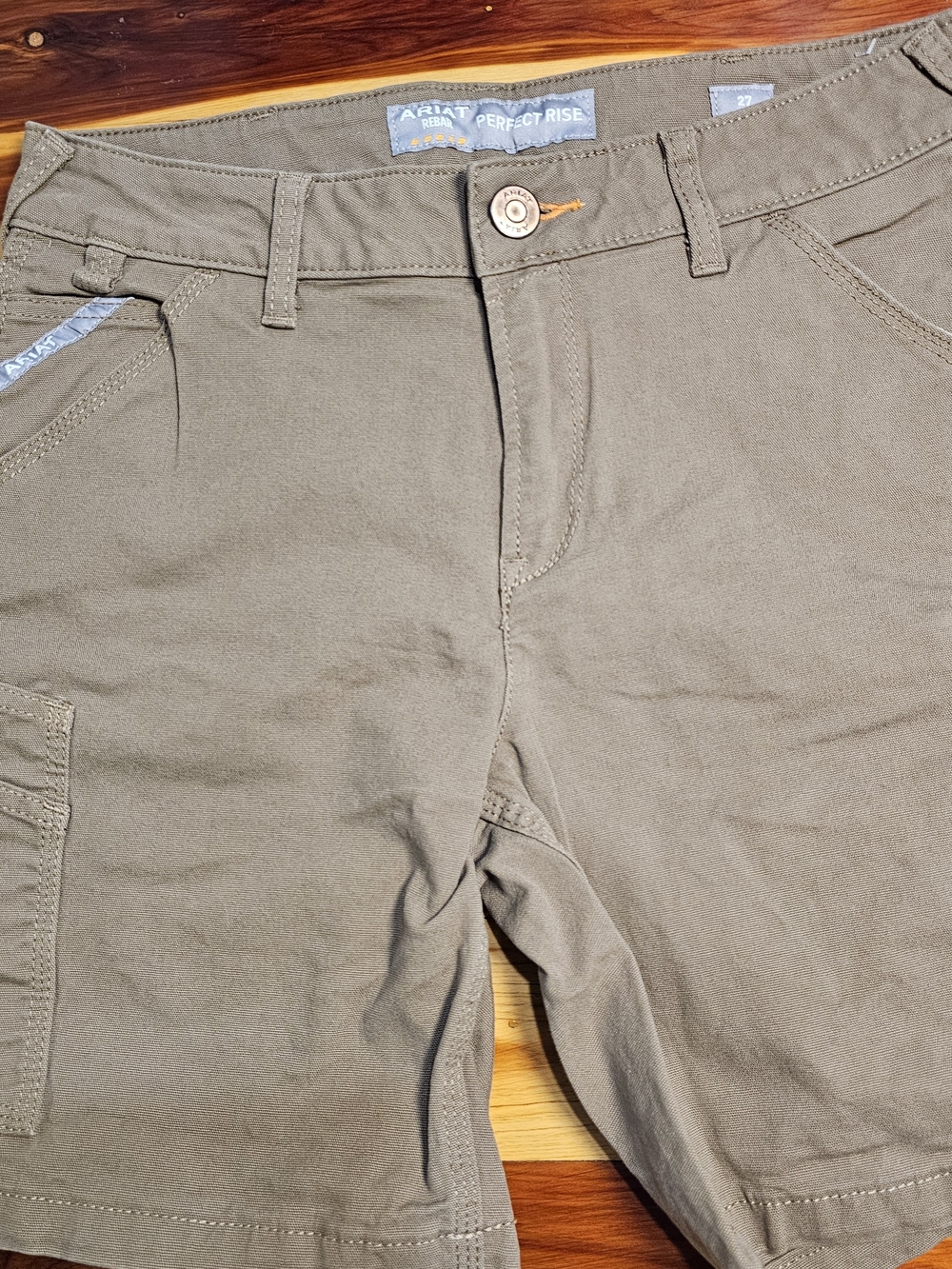 ARIAT Rebar Perfect Rise Utility Shorts Women's Size 27 Taupe Khaki Workwear